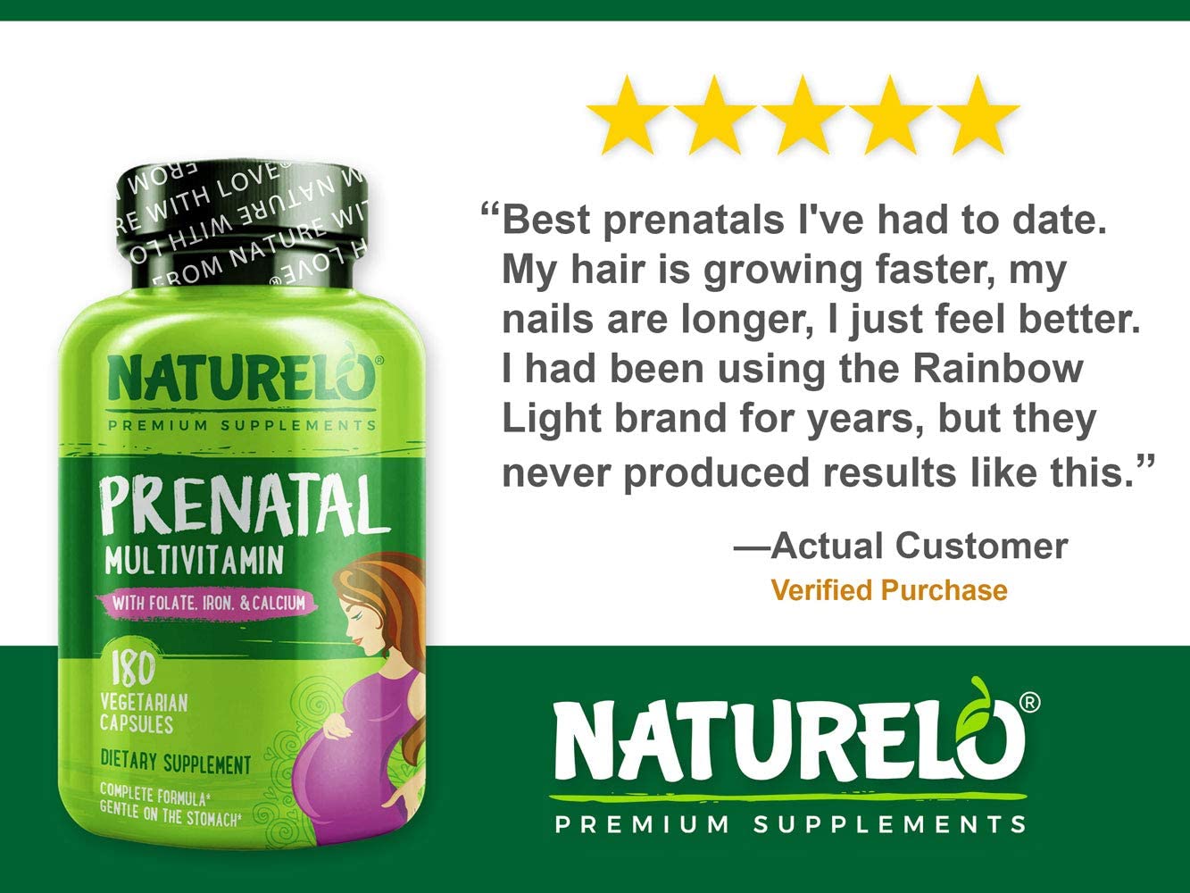 NATURELO Prenatal Multivitamin with DHA, Natural Iron, Folate, Plant Calcium -180 Capsules فيتامينات متعددة للأمهات الحوامل مع الحديد الطبيعى وحمض الفوليك والكالسيوم النباتى ، 180 كبسولة نباتية - Image 4