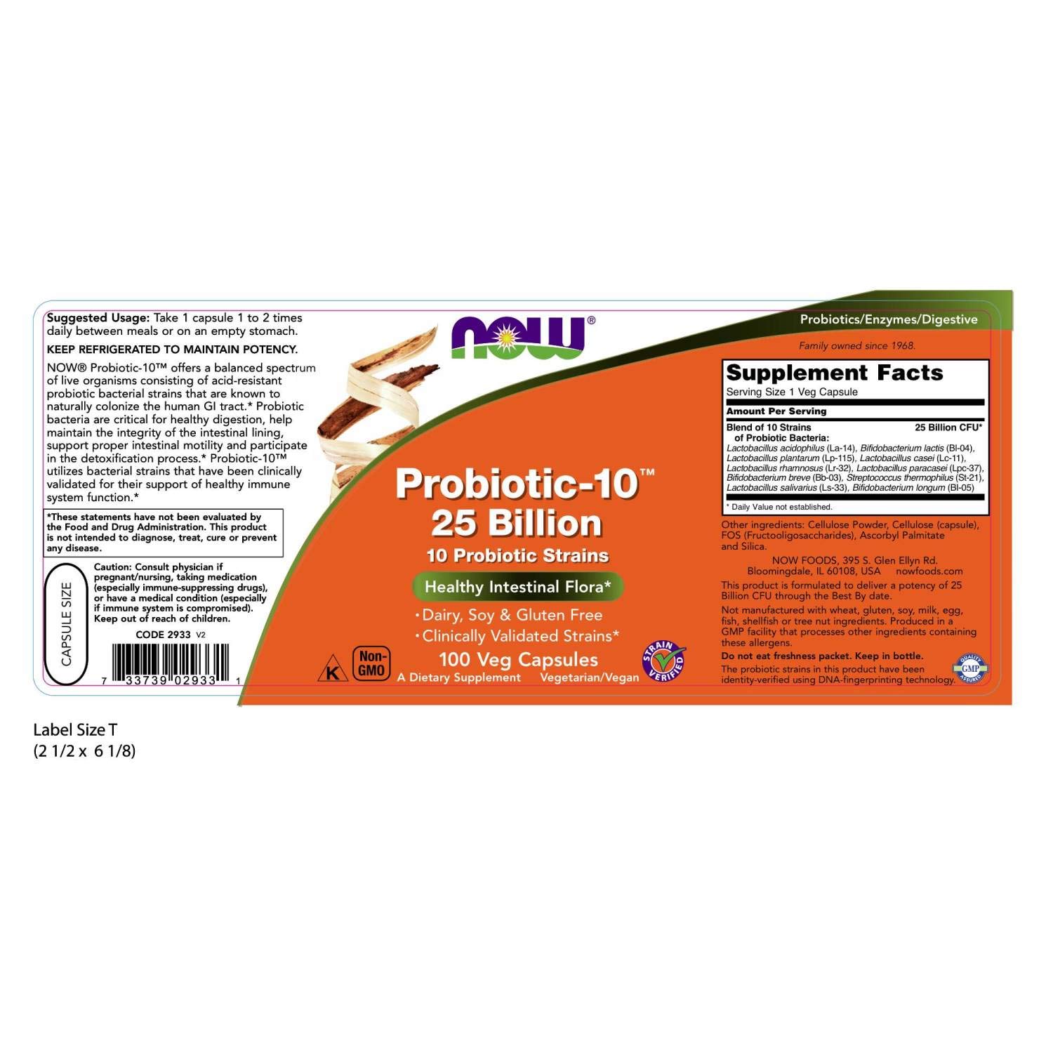 now Probiotic-10, 25 Billion, with 10 Probiotic Strains, Dairy, Soy and Gluten Free, Strain Verified, 100 Veg Capsules ناو ، بروبيوتيك _ 10 ، 25 مليار وحدة دولية ، 100 كبسولة نباتية - Image 6