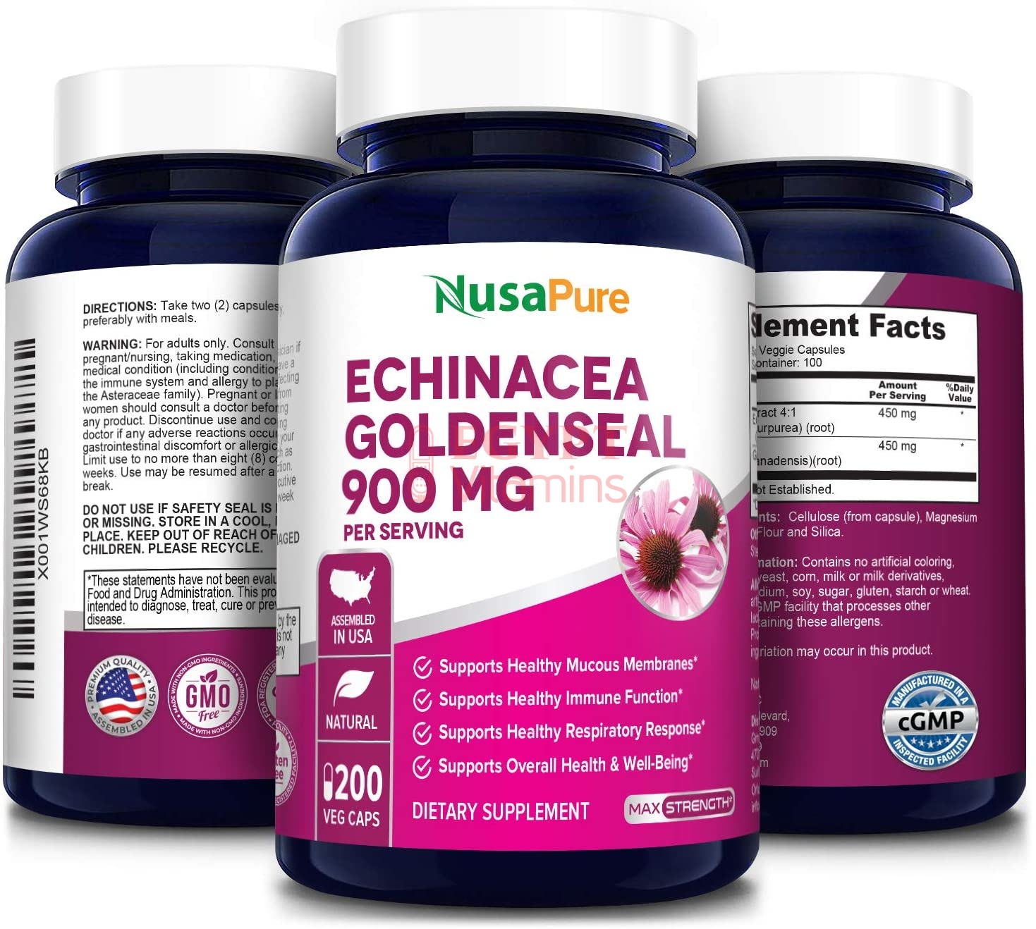 Nusapure Echinacea Goldenseal 900mg, Supports Healthy Immune Function,200 Capsules جولدنسيل اشنسيا 900 مجم ، 200 كبسولة نباتية ، لصحة وظائف الجهاز المناعى - Image 7