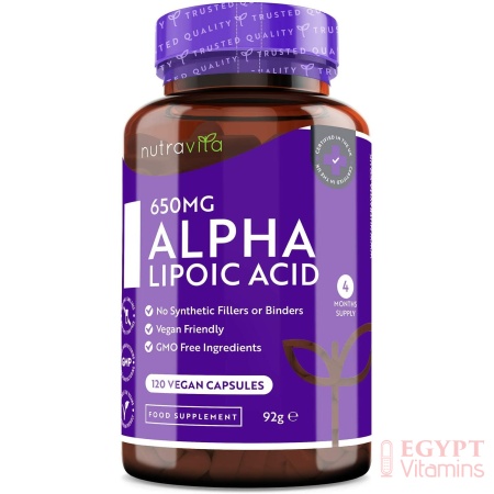 Nutravita Alpha Lipoic Acid 650mg – 120 Capsules حمض الفا ليبويك 650 مجم ، طبيعى 100% ، بدون إضافات ، 120 كبسولة نباتية