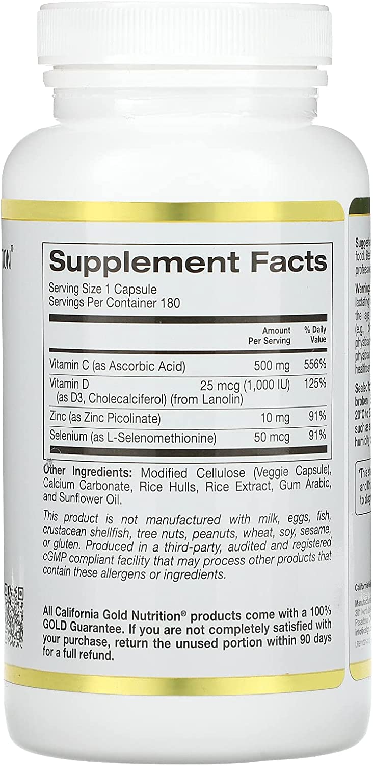 California Gold Nutrition Immune 4, Immune System Support, 180 Veggie Capsules خليط المناعة 4 مكونات لدعم صحة الجهاز المناعى 180 كبسولة نباتية - Image 3