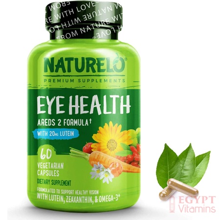 NATURELO Eye Vitamins - AREDS 2 Formula with Lutein, Zeaxanthin, Natural Vitamin C, Zinc - Supplement for Dry Eyes, Eye Health - 60 Capsulesناتشريلو فيتامينات طبيعية للعين _ تركيبة اريدس 2 مع لوتين وفيتامين ج الطبيعى ، لعلاج جفاف العين ولصحة العين والحفاظ على الرؤية ، 60 كبسولة
