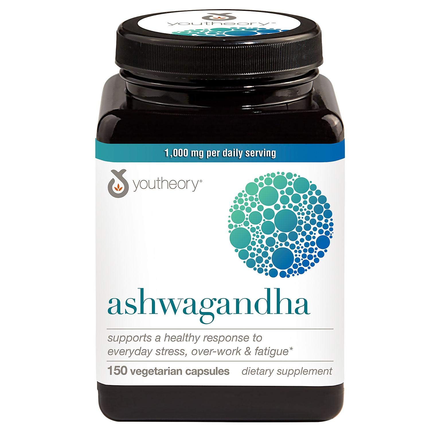 Youtheory Ashwagandha Vegetarian Capsules Net Wt 150 Count كبسولات الأشواجندا النباتية 1000 مجم 150 كبسولة نباتية