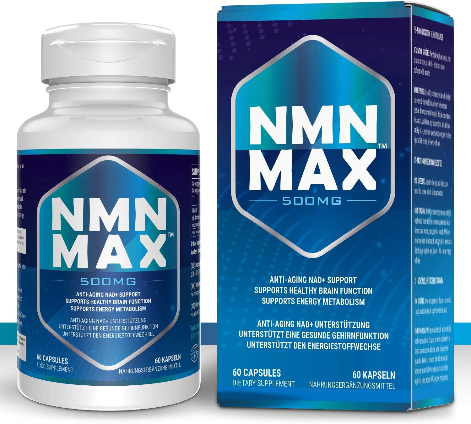 NMN 500mg Capsules, Nicotinamide Mononucleotide Anti Aging Supplements to Support Longevity and Cellular Energy for Men & Women(60 Count, Pack of 1)NMNتركيزه 500مجم للكبسولة مضاد للشيخوخة ولدعم الطول العمر والطاقة الخلويه 60 كبسولة
