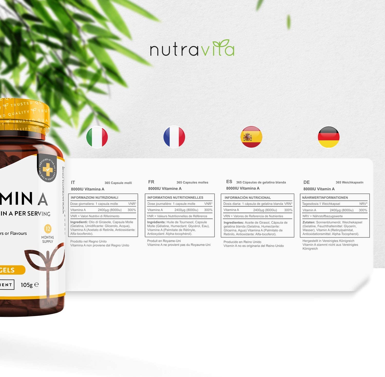 Nutravita Vitamin A 8000IU – Maintenance of The Immune System, Normal Vision and Skin – 2400 μg of Vitamin A per Softgel Capsule – 365 Softgel Capsules نيوترافيتا فيتامين ا 8000 وحده دوليه ، لصحة الجهاز المناعى والرؤية والجلد، 365 كبسولة - Image 5