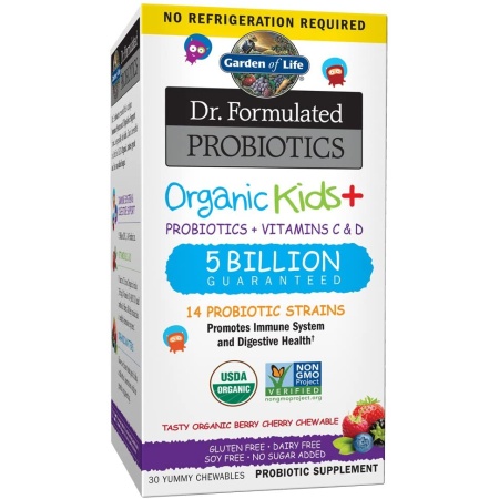 Garden of Life Dr. Formulated Probiotics Organic Kids+ plus Vitamin C & D ,Immune & Digestive Health , 30 Chewsبروبيوتيك عضوى للأطفال مع فيتامين ج وفيتامين د لصحة الجهاز الهضمى والجهاز المناعى ، 30 قطعة قابلة للمضغ
