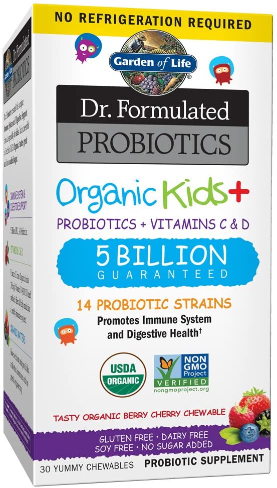 Garden of Life Dr. Formulated Probiotics Organic Kids+ plus Vitamin C & D ,Immune & Digestive Health , 30 Chewsبروبيوتيك عضوى للأطفال مع فيتامين ج وفيتامين د لصحة الجهاز الهضمى والجهاز المناعى ، 30 قطعة قابلة للمضغ