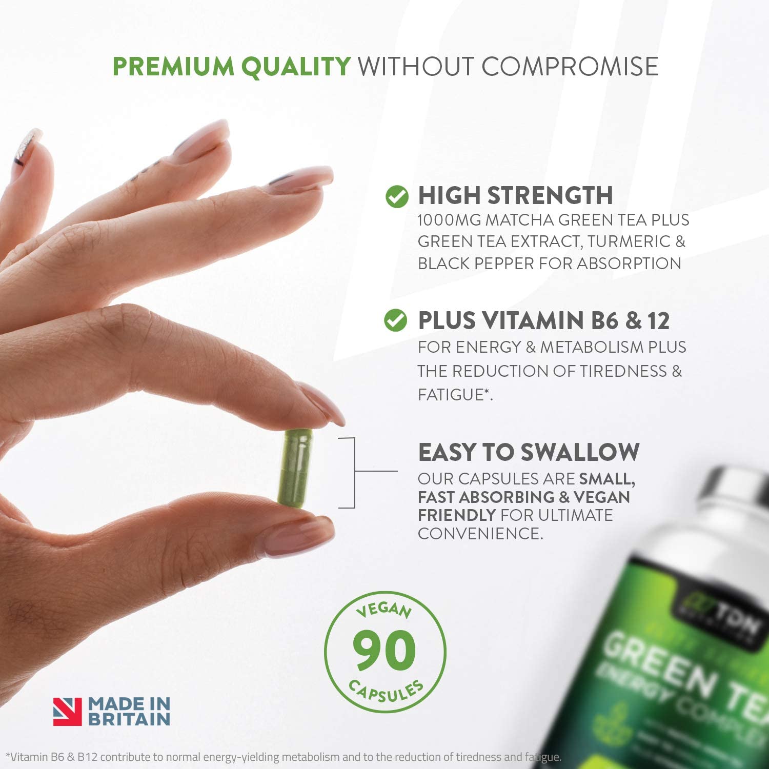 TDN Green Tea Plus Matcha Tea - for Energy & weight loss, 90 Capsules كبسولات شاى أخضر مع شاى أخضر ماتشا 1600 مجم، لزيادة إنتاج الطاقة، وتقليل التعب والإرهاق، و لفقدان الوزن ،90كبسولة نباتية - Image 7