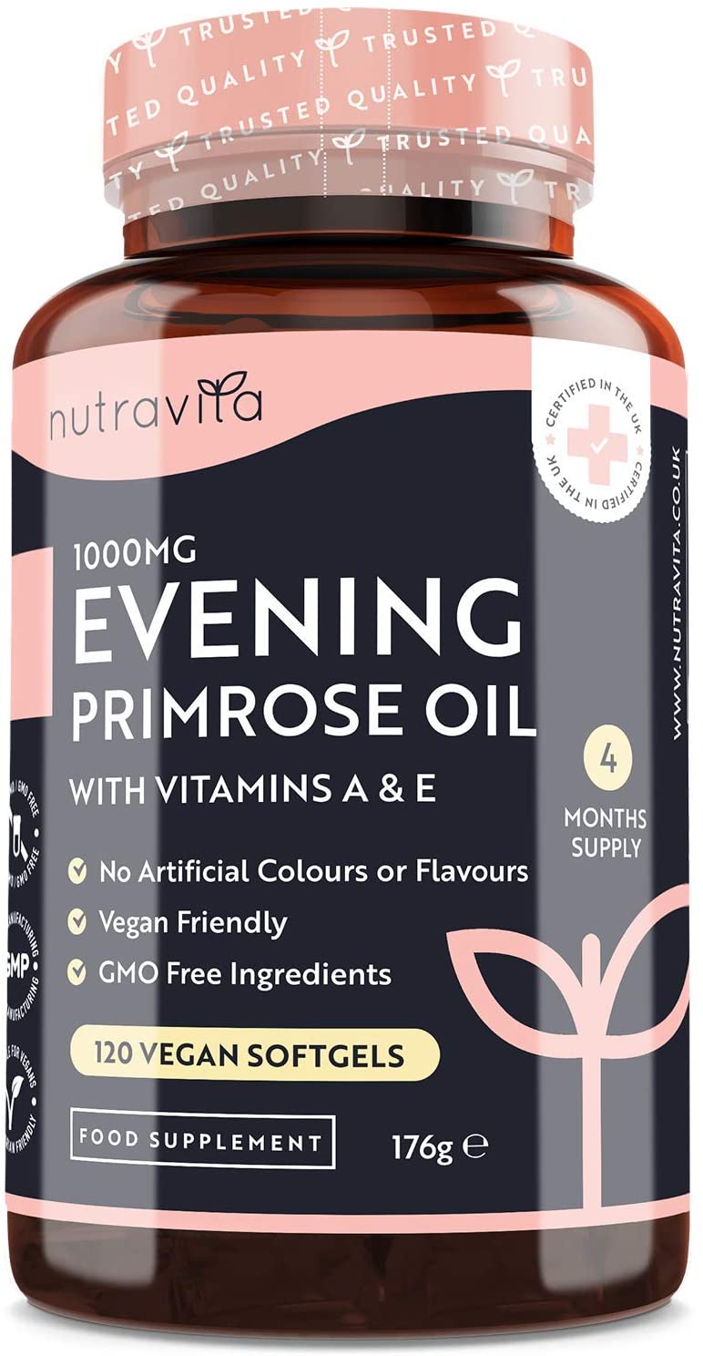 Vegan Cold Pressed Premium Evening Primrose Oil 1000mg - 120 High Strength Capsules - Rich Source of Omega 6 & GLA with Vitamin A & Vitamin E - Maintenance of Normal Skin - Made by Nutravita - Image 8