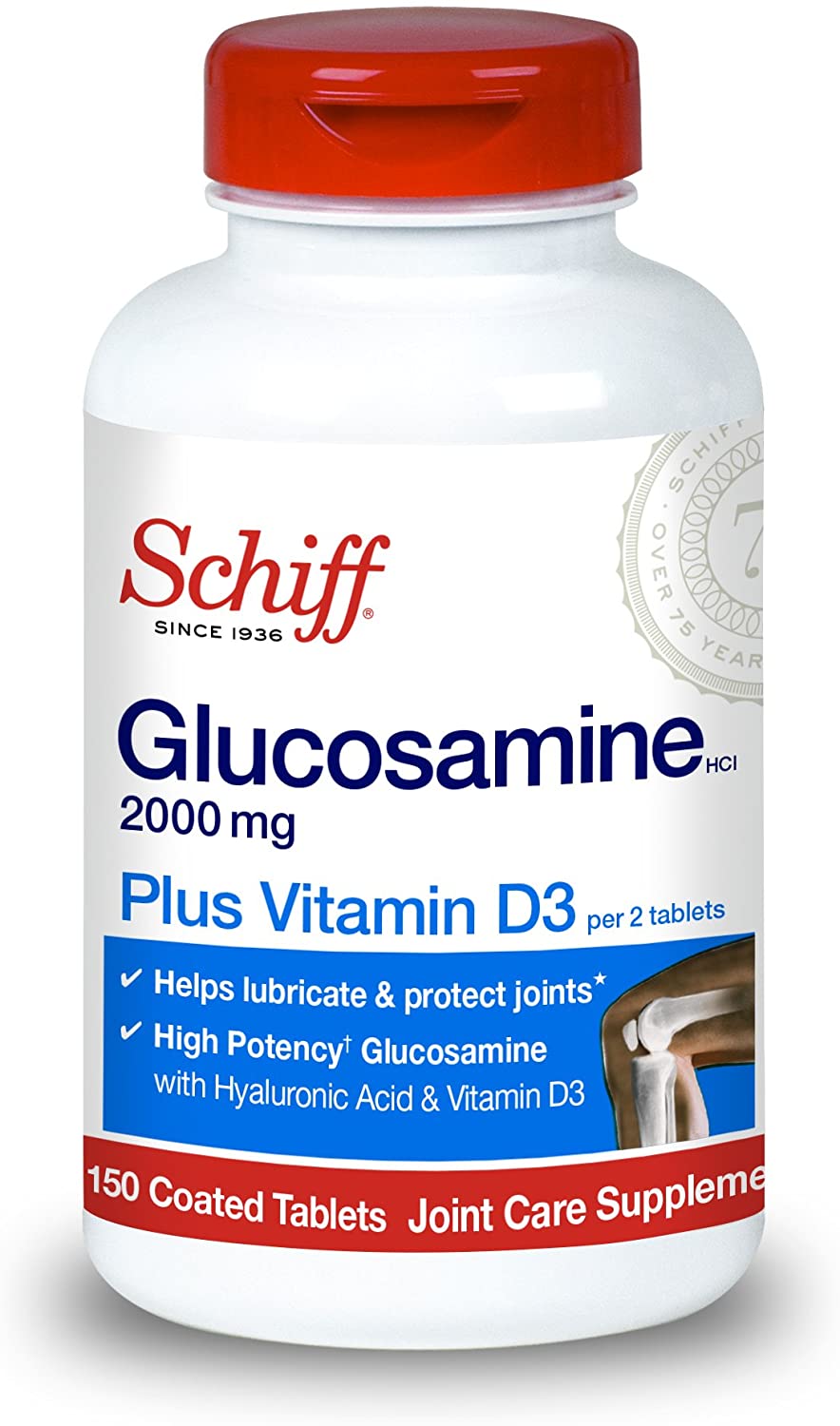 Schiff Glucosamine 2000mg with Vitamin D3 and Hyaluronic Acid ,Joint Supplement-150 tablets