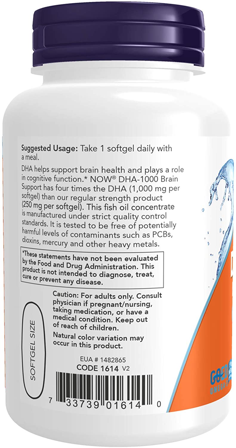 Now Supplements DHA 1000 mg Brain Support, 90 softgelsناو ، د ھ أ من زيت السمك 1000 مجم ، لصحة المخ ، 90 سوفت جيل - Image 3