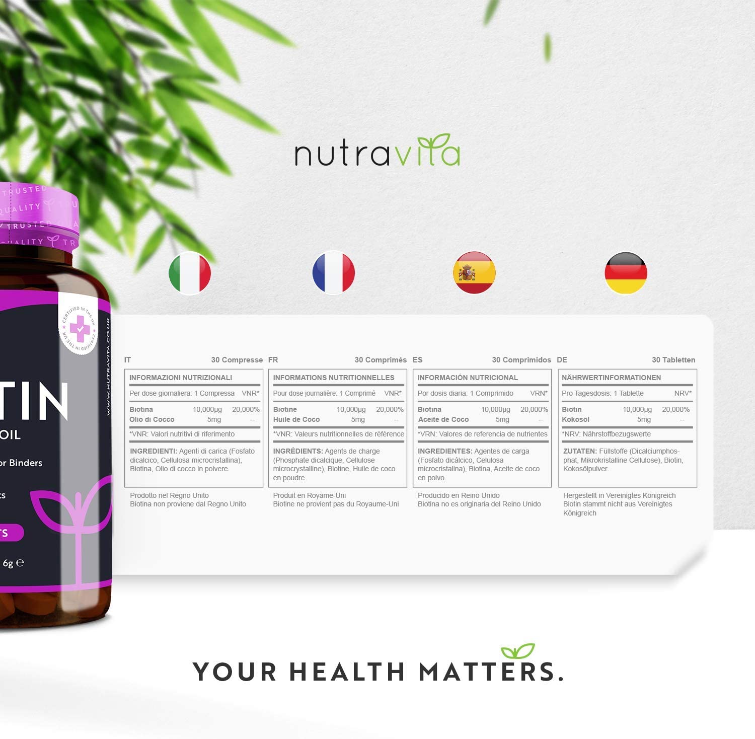 Nutravita High Strength Biotin Tablets with Coconut Oil | 30 Tabs - Image 5