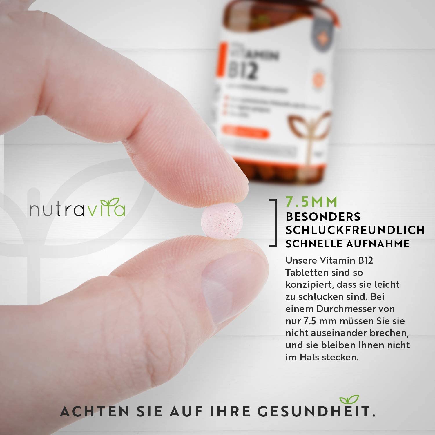 Nutravita Vitamin B12 500mcg - 365 tablets (1 year supply) of vegan methylcobalamin - tested and certified in Germany - helps reduce fatigue <BR/>فيتامين ب12 ، 500 ميكروجرام للحباية لصحة الجهاز العصبى وتقليل التعب 365 حباية - Image 4
