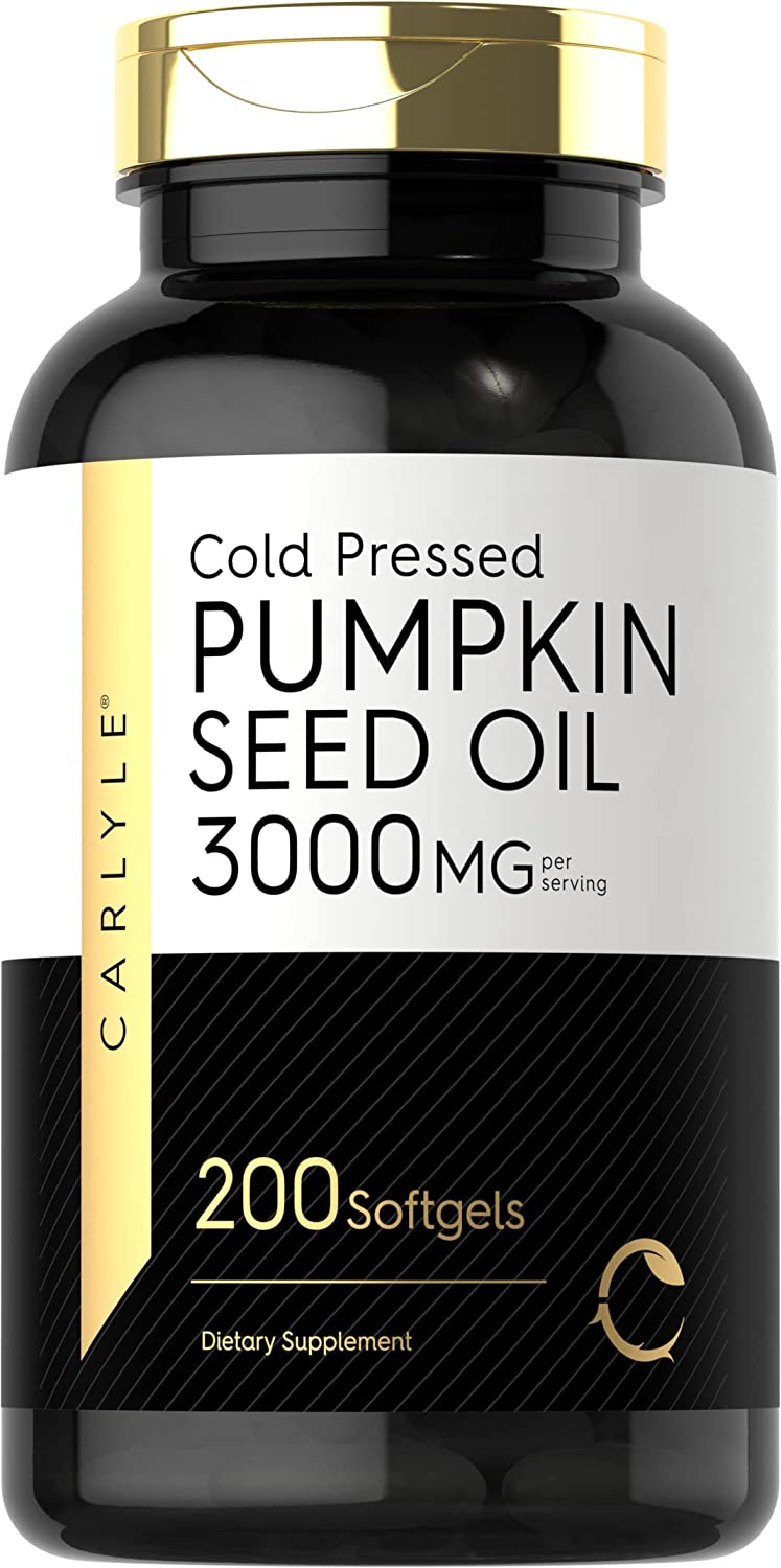 Carlyle Pumpkin Seed Oil | 3000mg | 200 Softgel Capsules| Cold Pressed زيت بذور اليقطين 3,000 مجم للجرعة معصور على البارد ، 200 سوفت جيل