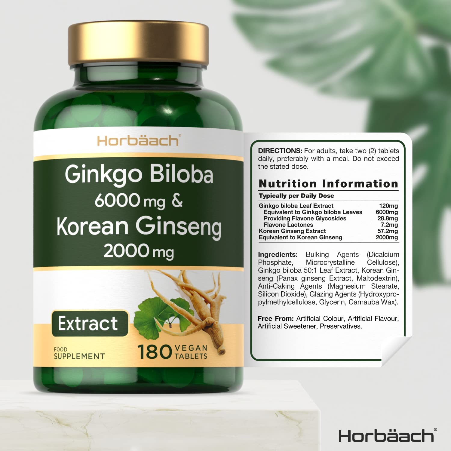 Ginkgo Biloba 6000mg & Korean Panax Ginseng 2000mg | 180 Vegan Tablets | High Strength | Non-GMO, Gluten Free Supplement | No Artificial Preservatives - Image 6