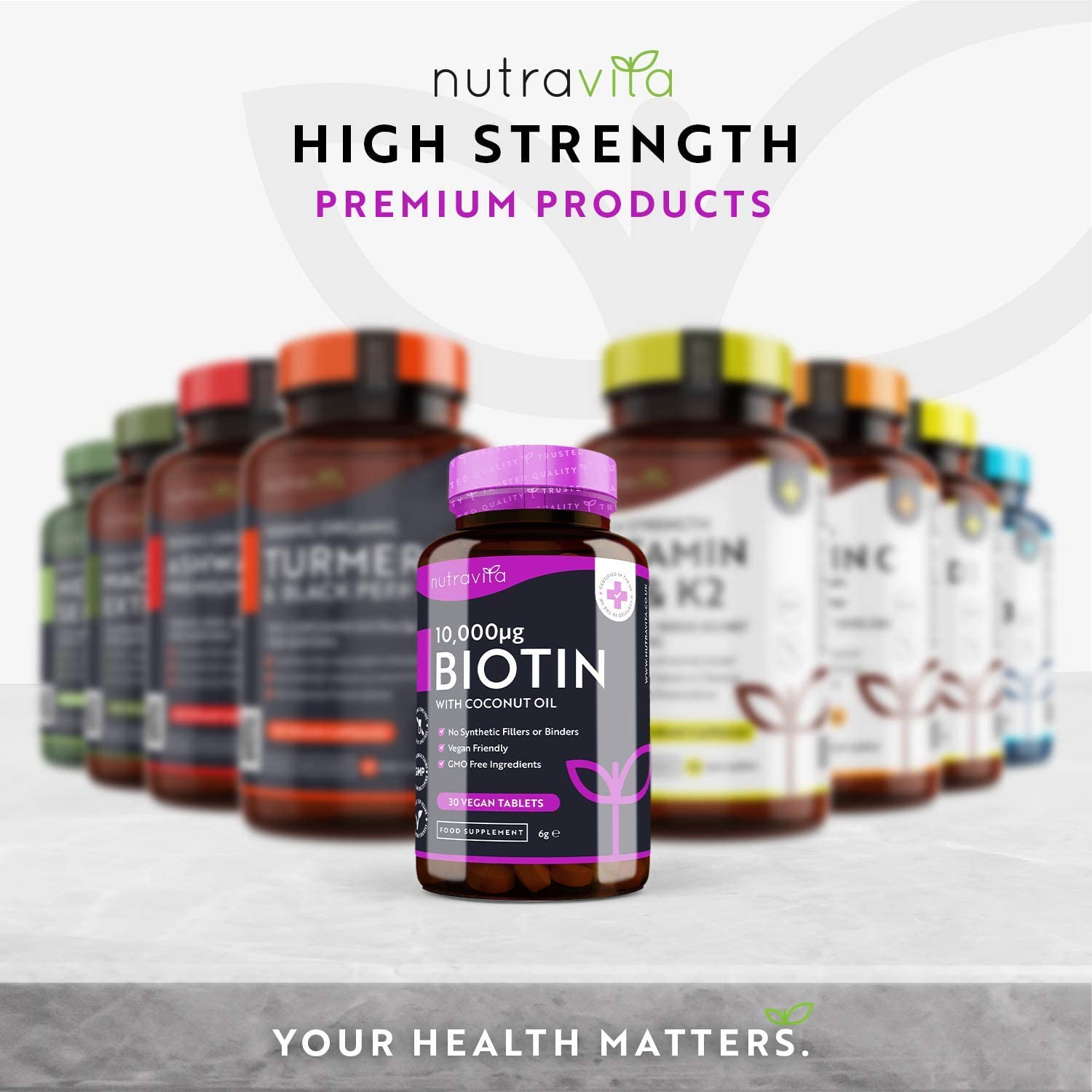 Nutravita High Strength Biotin Tablets with Coconut Oil | 30 Tabs - Image 3