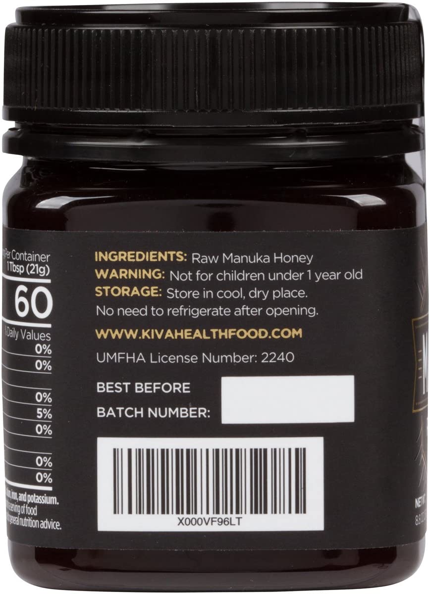Kiva Raw Manuka Honey, Certified UMF 20+ (MGO 825+) - 250 Grams