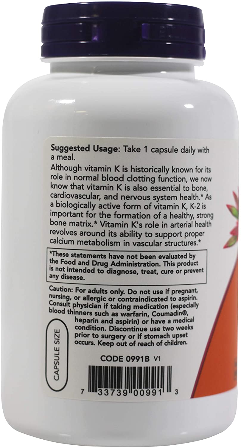 Now Vitamin K-2 100 mcg,250 Veg Capsules ناو فيتامين ك2 100 ميكروجرام للكبسولة ،لصحة العظام والجهاز الدورى ، 250 كبسولة نباتية - Image 2