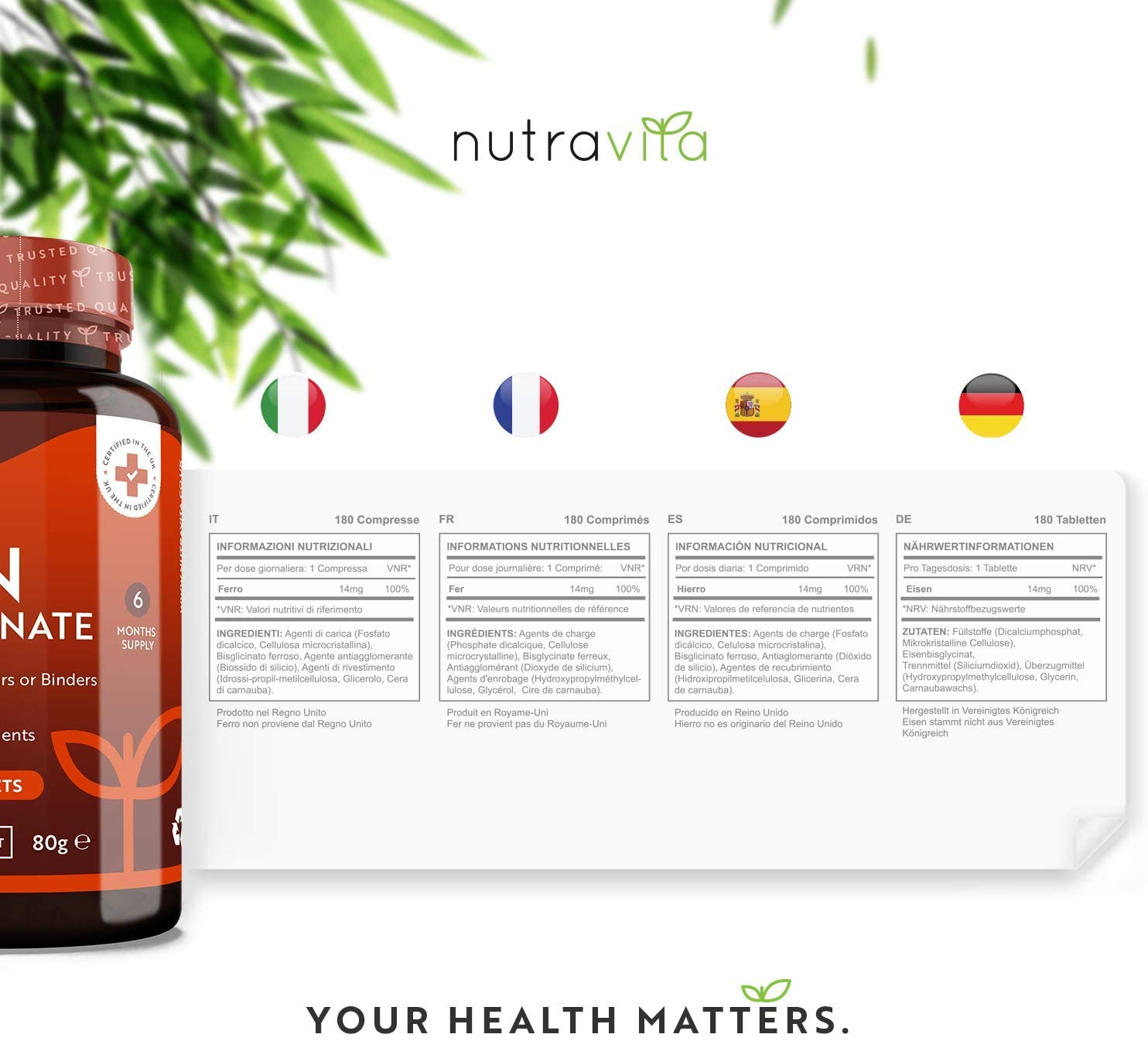 Nutravita Iron Tablets 14mg – 180 Vegan Tablets (6 Month Supply of Iron Supplements) – Contributes to the Reduction of Tiredness and Fatigue – Suitable for Men and Women نيوترافيتا الحديد 14 مجم للقرص 180 قرص نباتى - Image 6