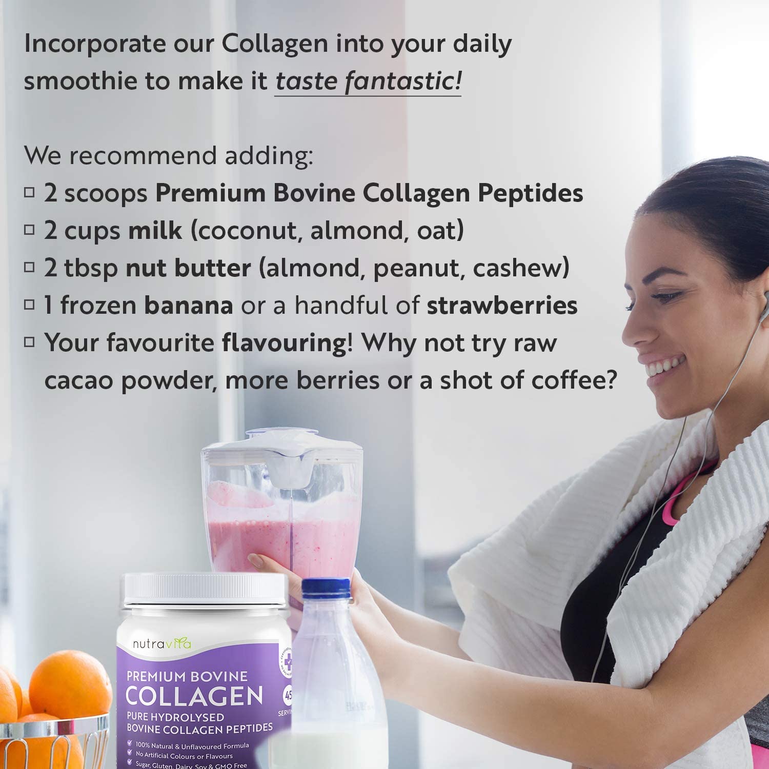 Nutravita Collagen Peptides Protein Powder - 450g of Superior Grass-Fed Bovine Protein Powder - 100% Natural Collagen نيوترافيتا ، كولاجين بقرى ، 450 جرام من مسحوق البروتين البقرى ، كولاجين طبيعى0 - Image 7