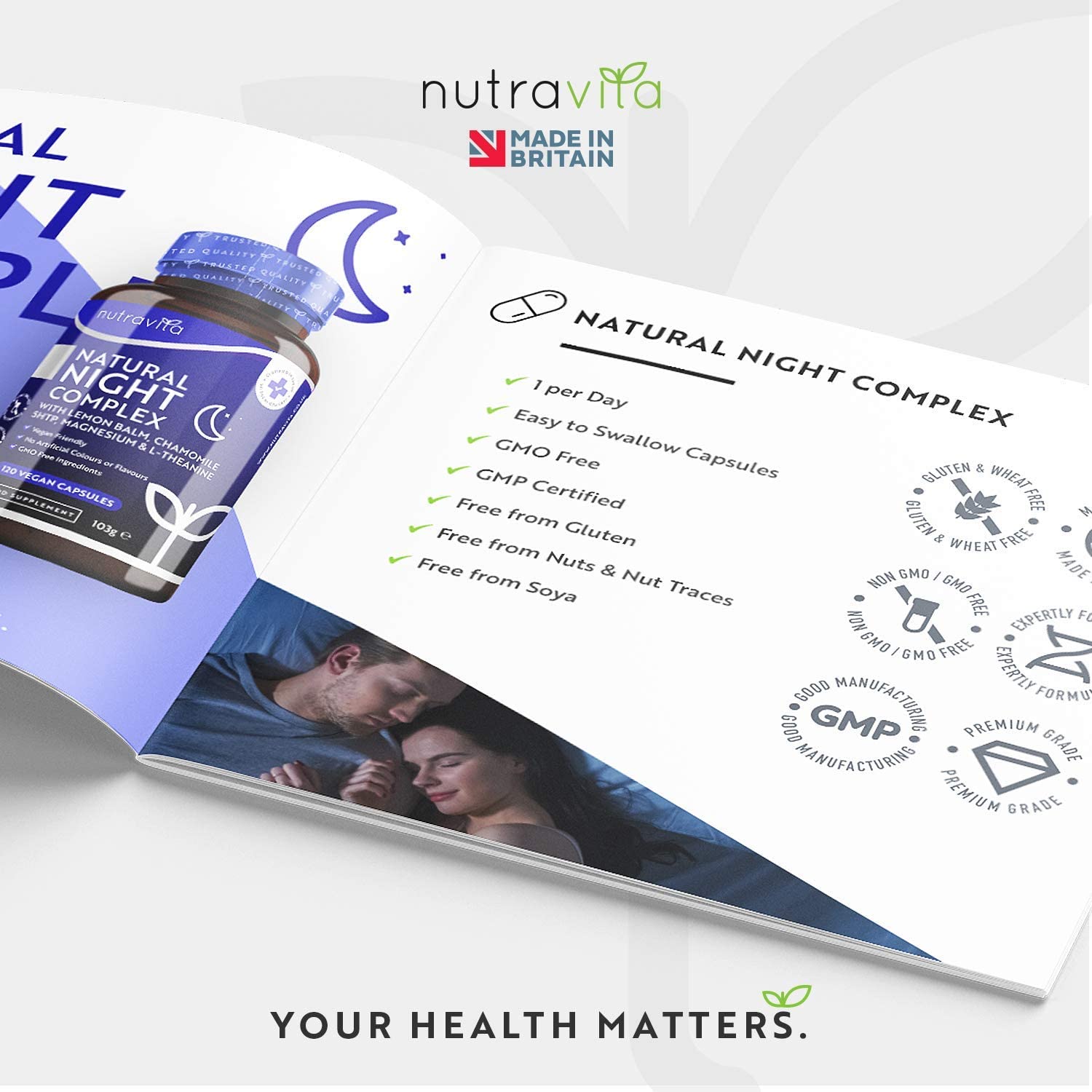 Nutravita Natural Night Complex– with Lemon Balm, Chamomile, 5HTP, Magnesium, Vitamin B12 –120 Capsules منتج طبيعي للنوم 120 كبسولة - Image 7