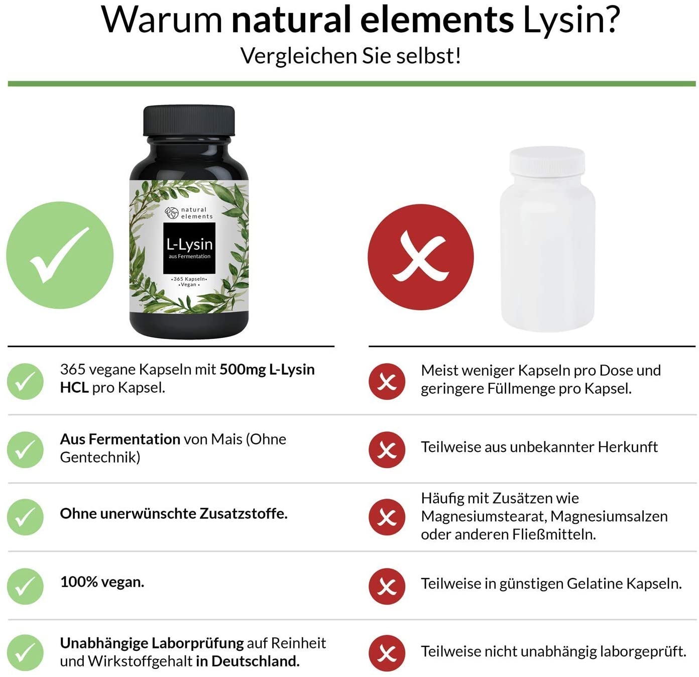Natural elements L-Lysine,1000 mg ,365 capsules <br/>ناتشرال اليمنتس الليسين النباتى 1000 مجم 365 كبسولة نباتية - Image 3