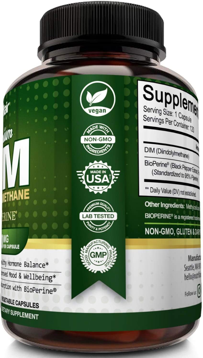 NutriFlair DIM Supplement 400mg with Bioperine, 120 Capsules - Diindolylmethane - Estrogen Metabolism Support & Hormone Balance, Menopause, PCOS, Acne and Skin Care for Men & Women - Compare to 300mg - Image 6
