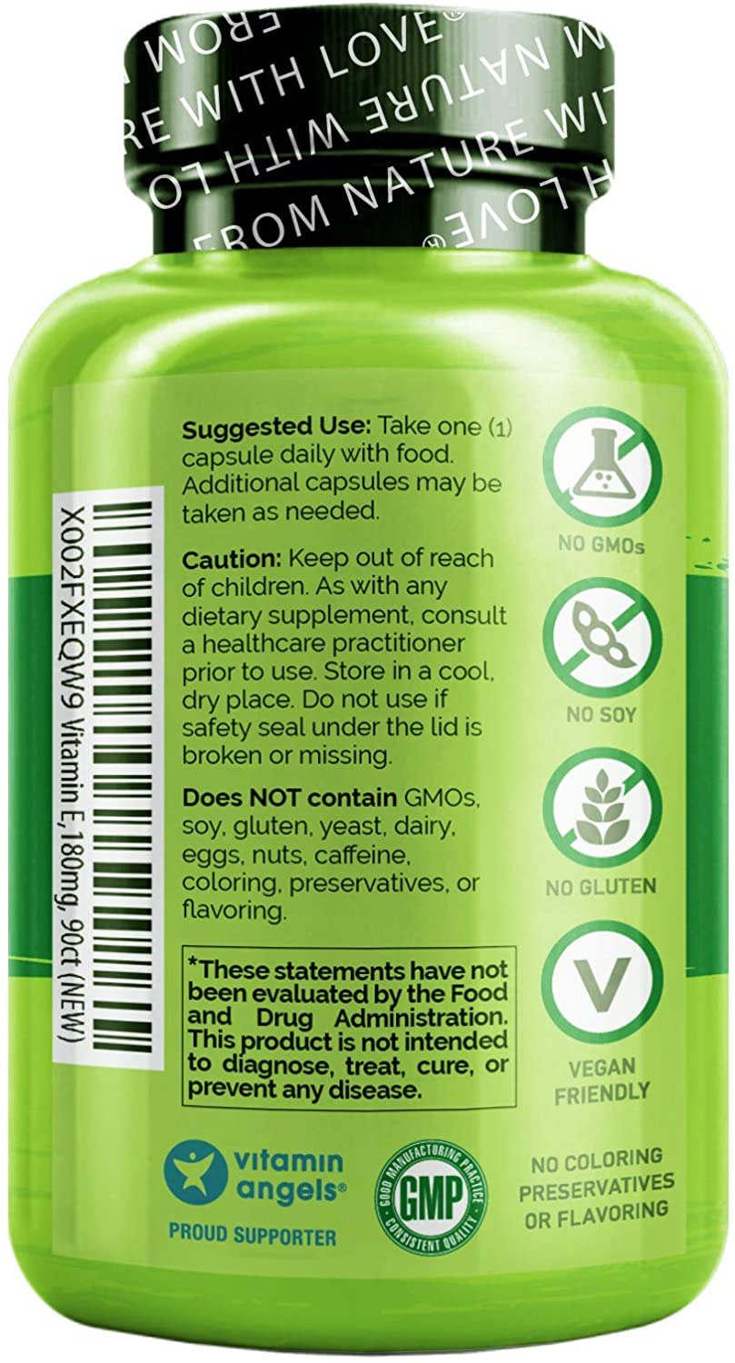 NATURELO Vitamin E - 180 mg (300 IU) of Natural Mixed Tocopherols from Organic Whole Foods - Supplement for Healthy Skin, Hair, Nails, Immune & Eye Health - Non-GMO, Soy Free - 90 Vegan Capsules فيتامين ھ 180 مجم ، خليط طبيعى من أطعمة عضوية ، لصحة الجهاز المناعى والعين ولصحة البشرة والأظافر والشعر ، 90 كبسولة نباتية - Image 5