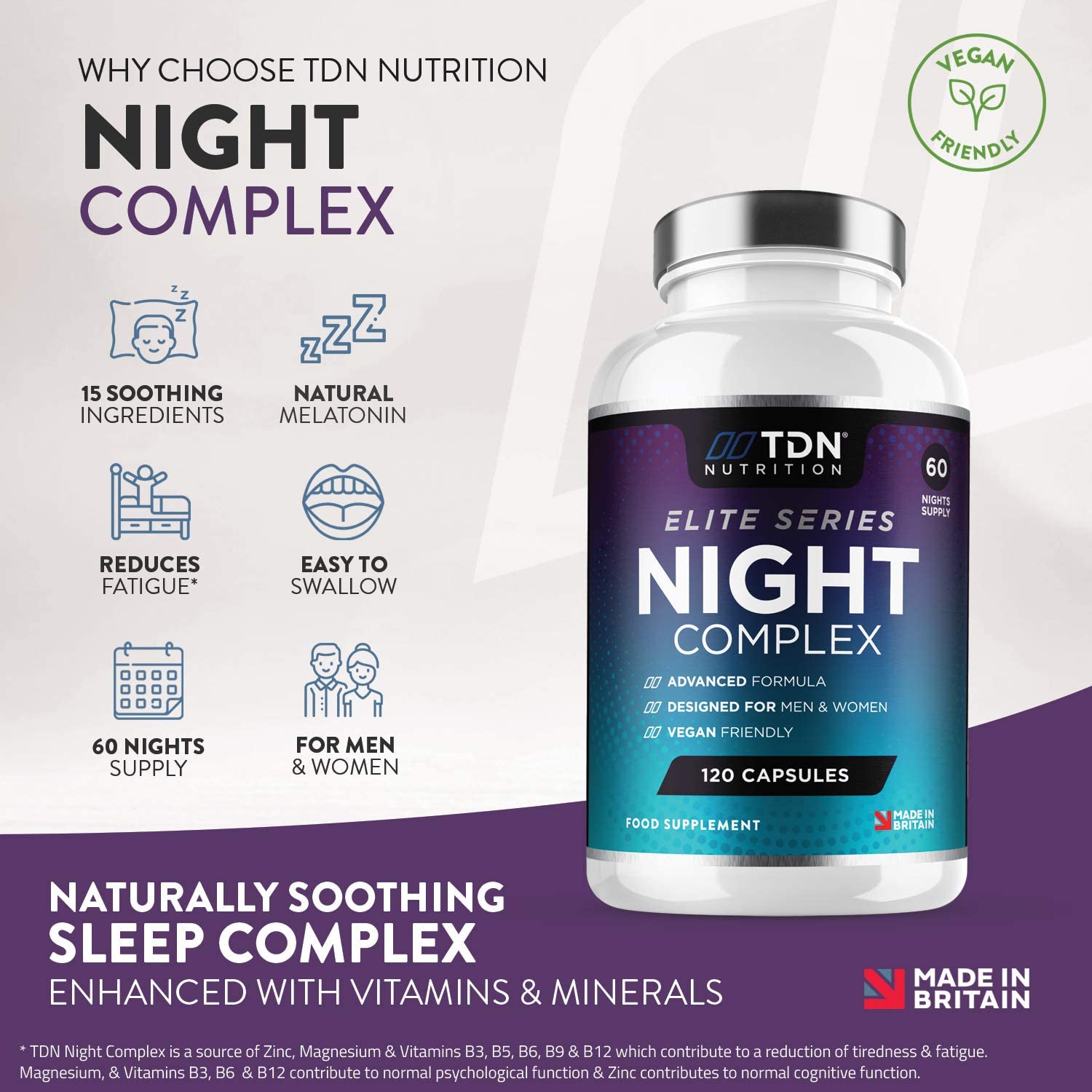 Natural Sleep Aid Supplement with Melatonin & 5-HTP | TDN Night Complex | 120 Capsules - Image 4