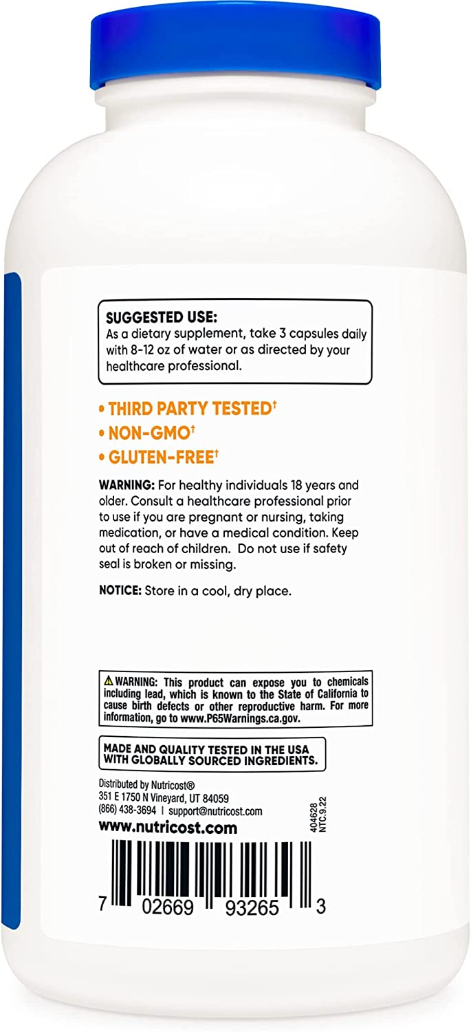 Nutricost Psyllium Husk 1500mg Per Serving, 500 Capsules نيوتريكوست ألياف قشور السيليوم العضوى ، 1500 مجم للجرعة الواحدة ، بريبيوتيك الطبيعى من بذور بلانتاجو أوفاتا الخام وقشور إسباجولا ، 500 كبسولة نباتية - Image 4