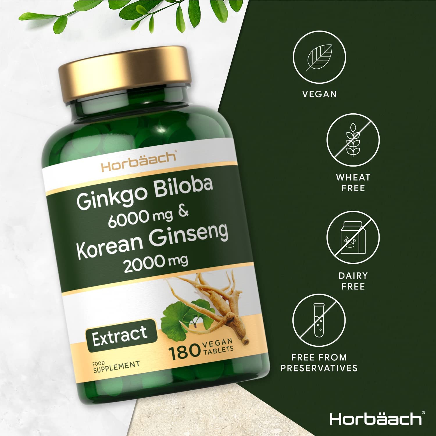 Ginkgo Biloba 6000mg & Korean Panax Ginseng 2000mg | 180 Vegan Tablets | High Strength | Non-GMO, Gluten Free Supplement | No Artificial Preservatives - Image 5
