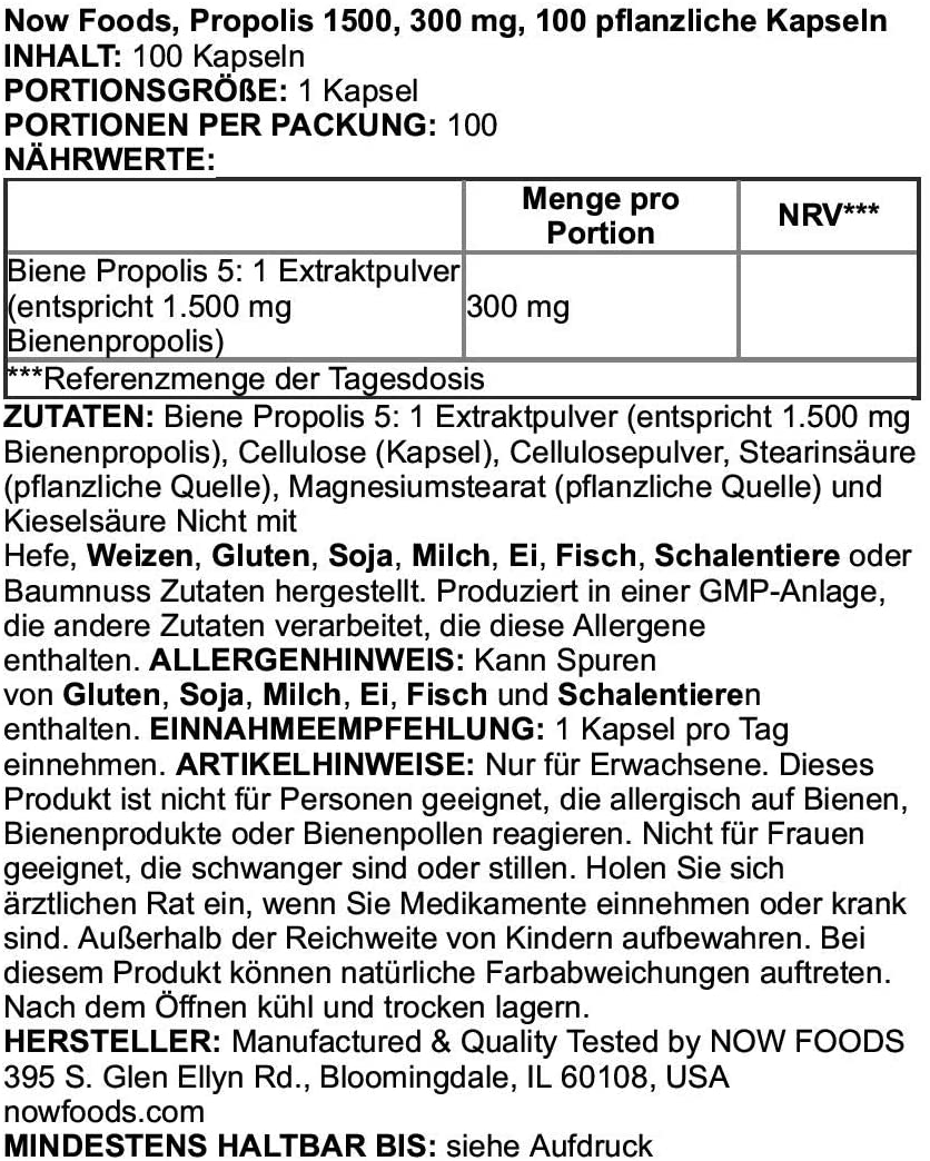 NOW Propolis 1,500 mg with 5:1 Concentrate, Natural Bee Product, 100 Veg Capsules بروبوليس 1500 مجم تركيز 1:5 منتج نحل طبيعى ، 100 كبسولة نباتية - Image 2