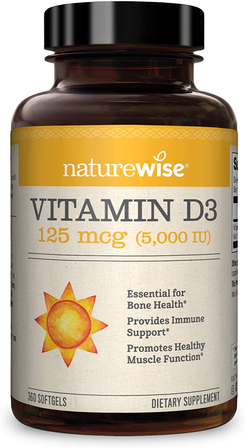 NatureWise Vitamin D3 5000 IU - for Healthy Muscle Function, Bone Health, and Immune Support - Organic Olive Oil, 360 Capsules (1 Year Supply) فيتامين د3 ، 5,000 وحدة دولية ، مع زيت الزيتون العضوى ، 360 كبسولة (تكفي لمده عام) ، لصحة وظائف العضلات والعظام والجهاز المناعى