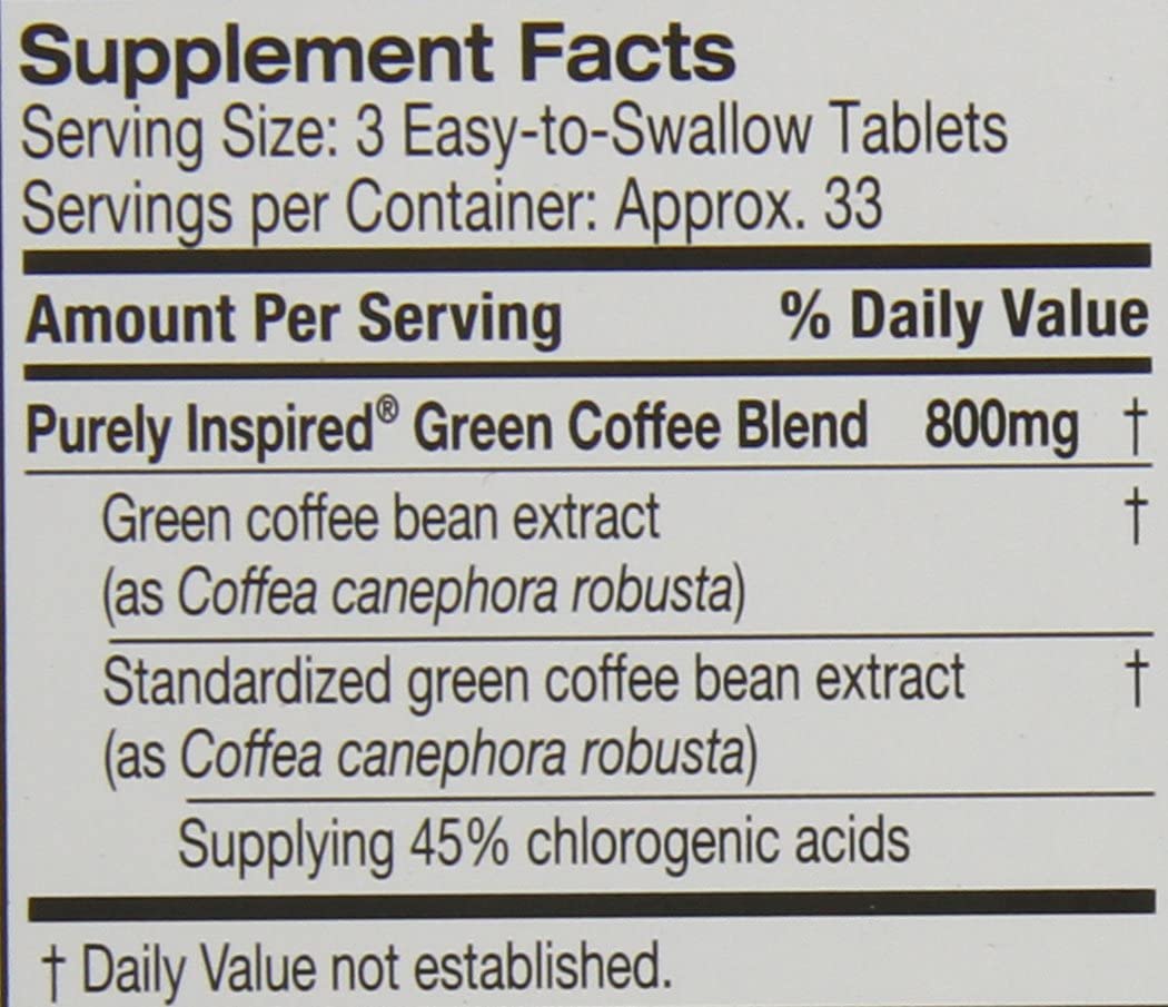 Purely Inspired Green Coffee Weight Loss Supplement, Dietary Supplements, 800 mg |100 Tablets - Image 3