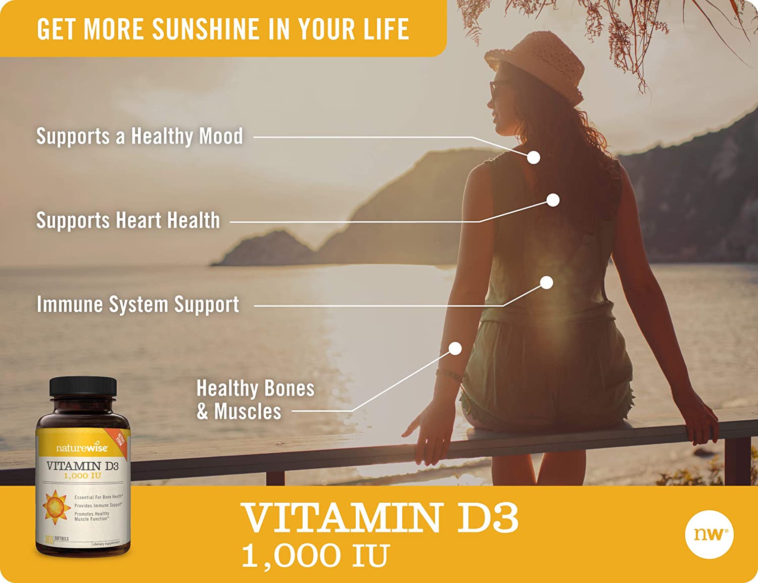 NatureWise Vitamin D3 1,000 IU for Healthy Muscle Function, Bone Health & Immune Support ,360 Count ناتشيروايس ،فيتامين د3، 1000 وحدة دولية مع زيت الزيتون العضوى، يكفى لمدة عام ، لصحة وظائف العضلات ، ولصحة العظام ، ولصحة الجهاز المناعى، 360 حباية - Image 7