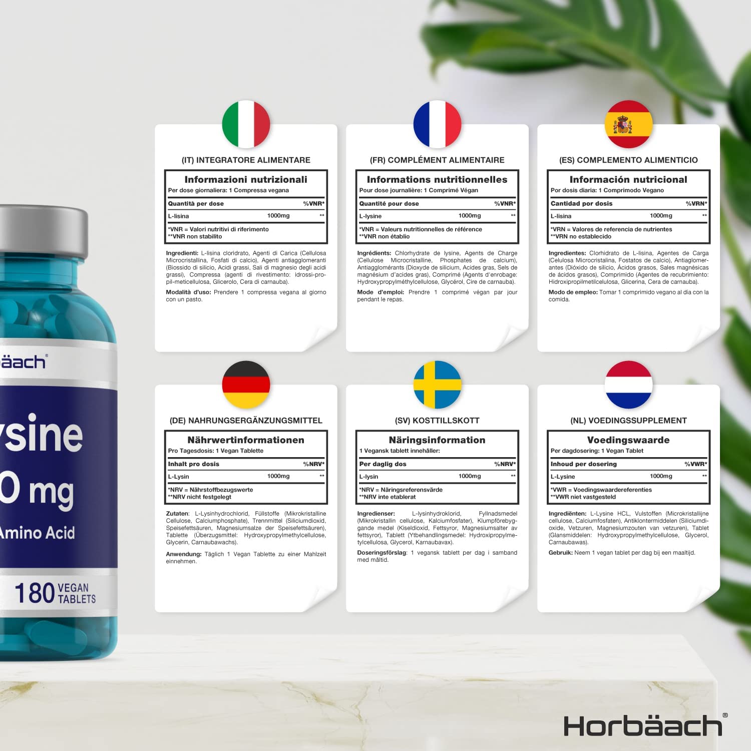Horbaach L-Lysine 1000mg | Cold Sore Treatment, Essential Amino Acid| 180 Tablets - Image 6