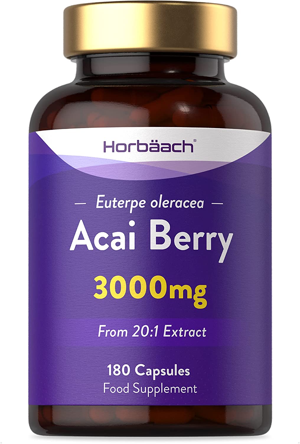 Pure Acai Berry 3000mg | 180 Powder Capsules (6 Months Supply) | Natural Freeze Dried Acai Berries | by Horbaach توت الاكاي 3000 مجم لتعزيز صحة الجهاز المناعي ويحسن صحة الجهاز الهضمي ويقوي القدره الدماغيه