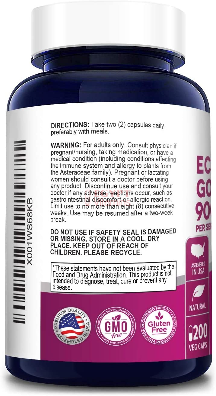 Nusapure Echinacea Goldenseal 900mg, Supports Healthy Immune Function,200 Capsules جولدنسيل اشنسيا 900 مجم ، 200 كبسولة نباتية ، لصحة وظائف الجهاز المناعى - Image 4
