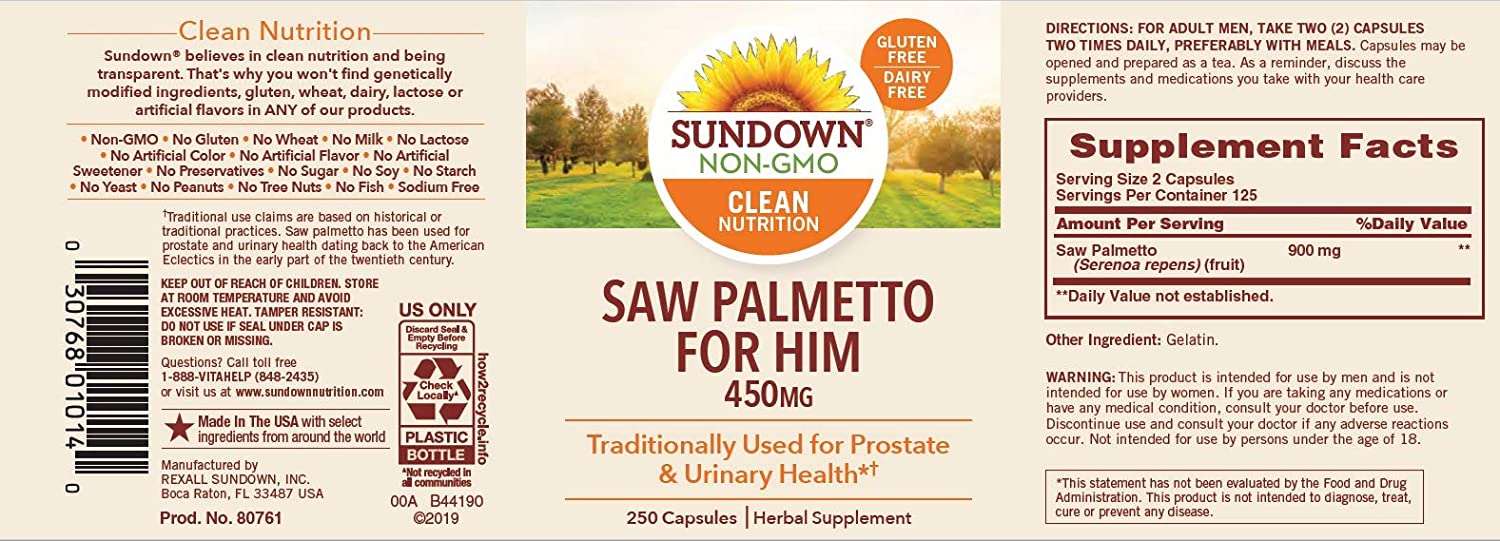 Sundown Naturals Saw Palmetto 450 mg, 250 Capsules بلميط منشاري ناتشورالز من صن داون 450 مجم، 250 كبسولة - Image 7