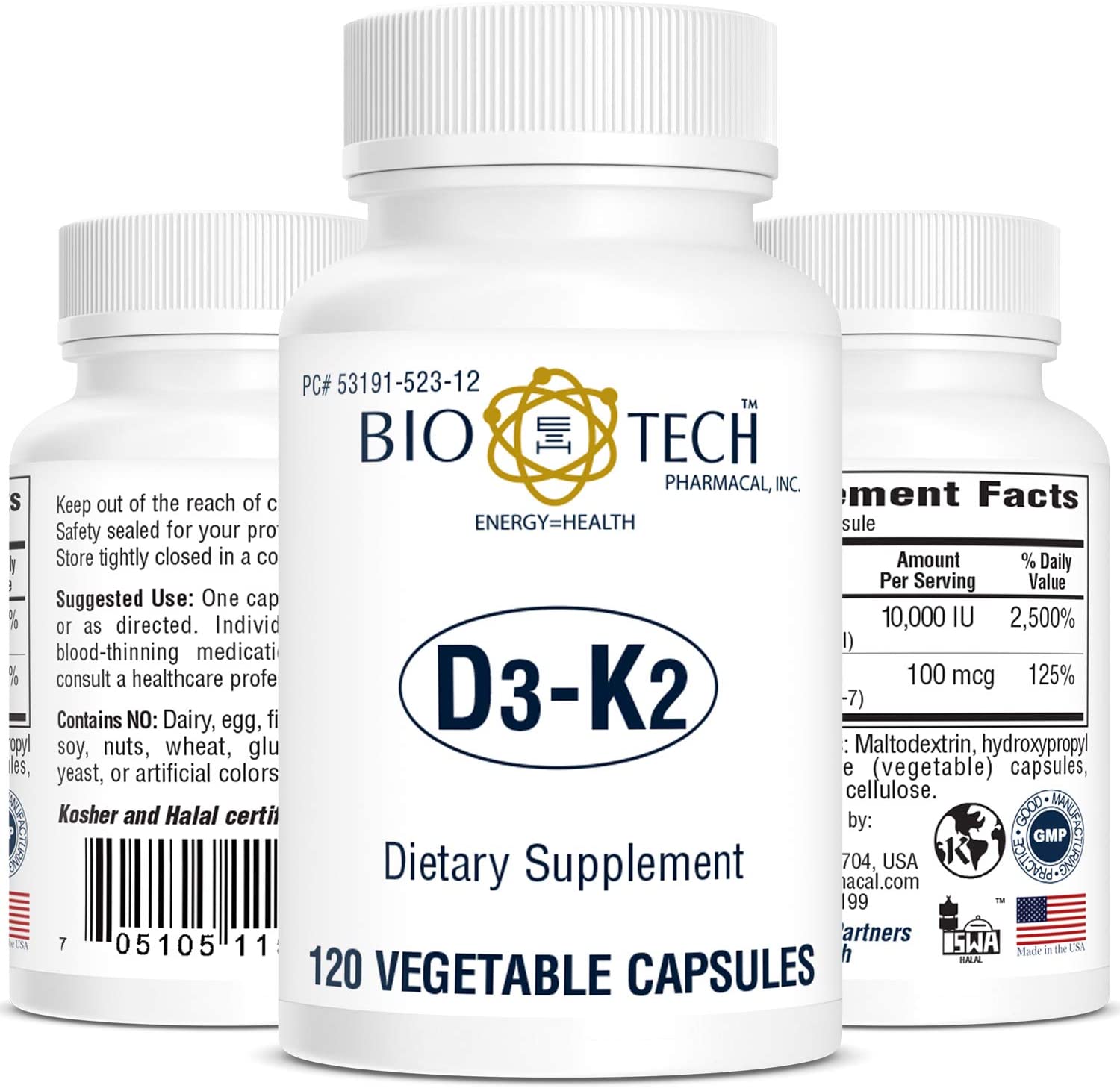 Bio-Tech Vitamin D3 and K2 – 10,000 IU D3 & 100 mcg K2 – 120 Veg Capsules