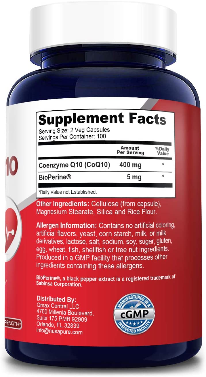 Nusapure CoQ10 400 mg , Antioxidant & Heart health , 200 Capsulesنوزابيور مساعد الأنزيم كيو 10 400 مجم ، لصحة القلب ولدعم ضغط الدم 200 كبسولة - Image 2