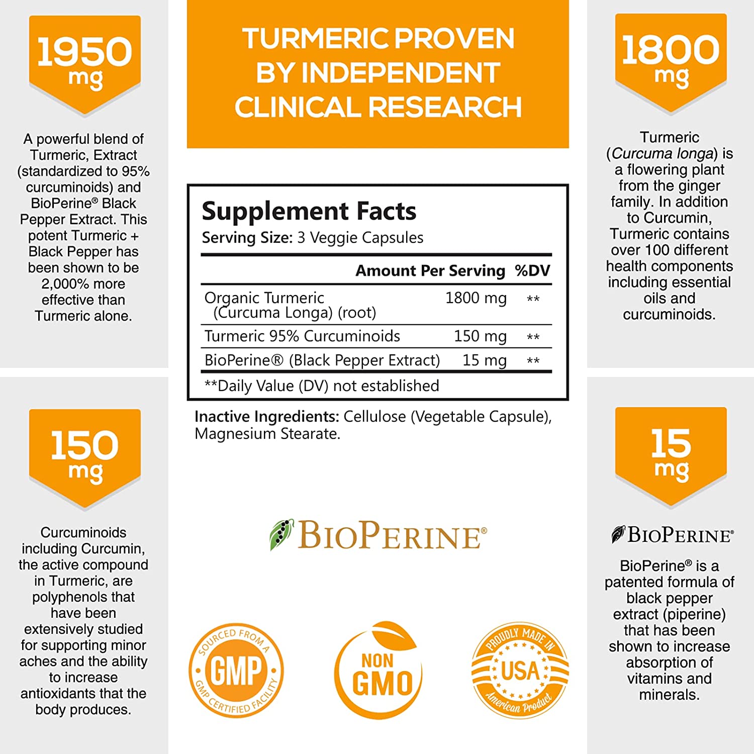 Nature's Nutrition Turmeric Curcumin with BioPerine 95% Curcuminoids 1950mg with Black Pepper - 60 Capsulesكركم بتركيز 95% مع الفلفل الأسود و البيوبيرن - 60 كبسولة - Image 8