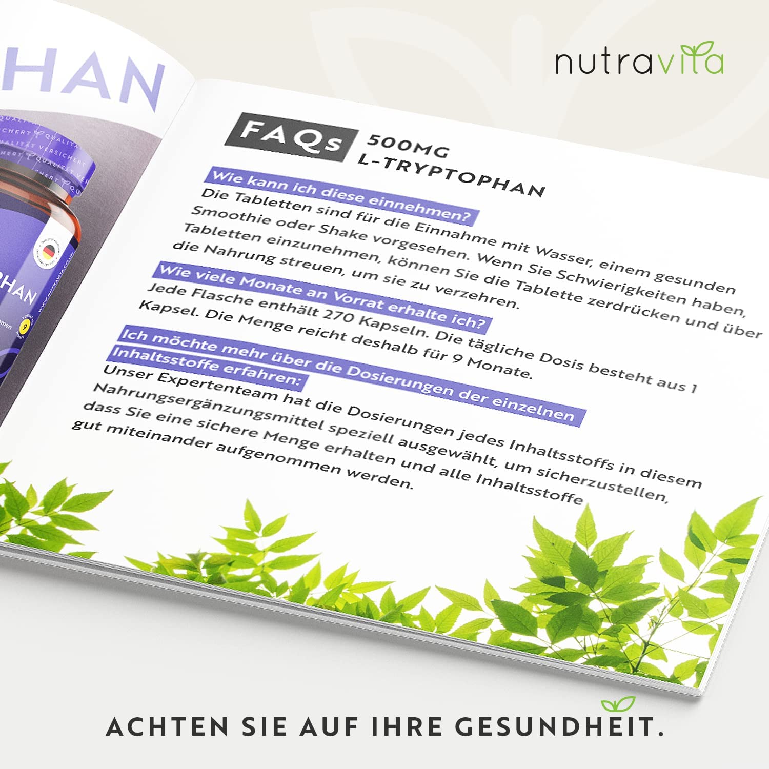 Nutravita L-Tryptophan 500 mg, 270 Tablets - Image 7