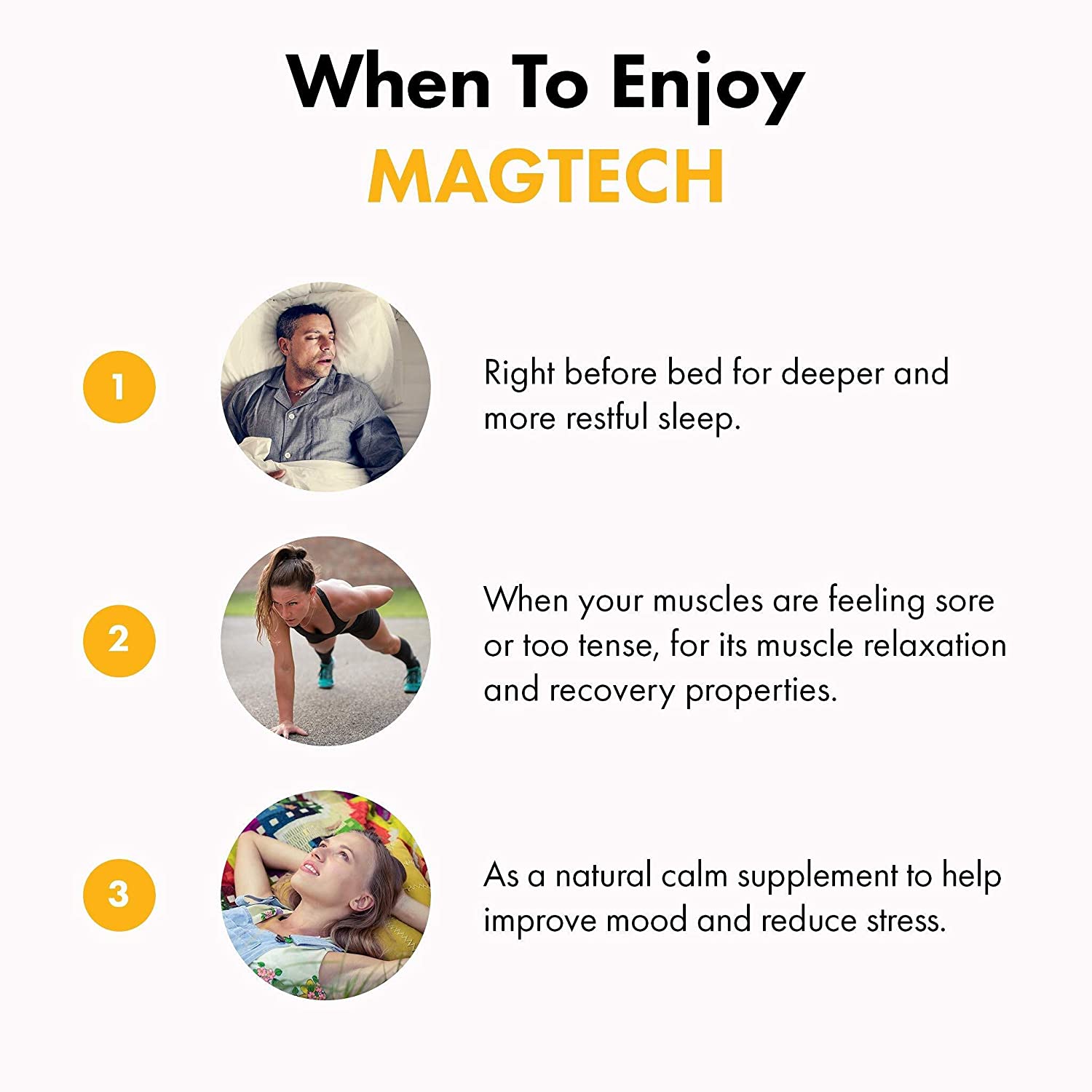 Natural Stacks MagTech Magnesium Supplement 90 ct. - High Quality Triple Blended 100% Chelated Magnesium Complex - L-Threonate (Magtein) for Memory & Focus - Glycinate for Sleep & Relaxation - Taurate for Muscle Cramps & Recovery خليط من أنواع الماغنيسيوم لصحة المخ ولدعم صحة النوم 90 كبسولة نباتية - Image 3