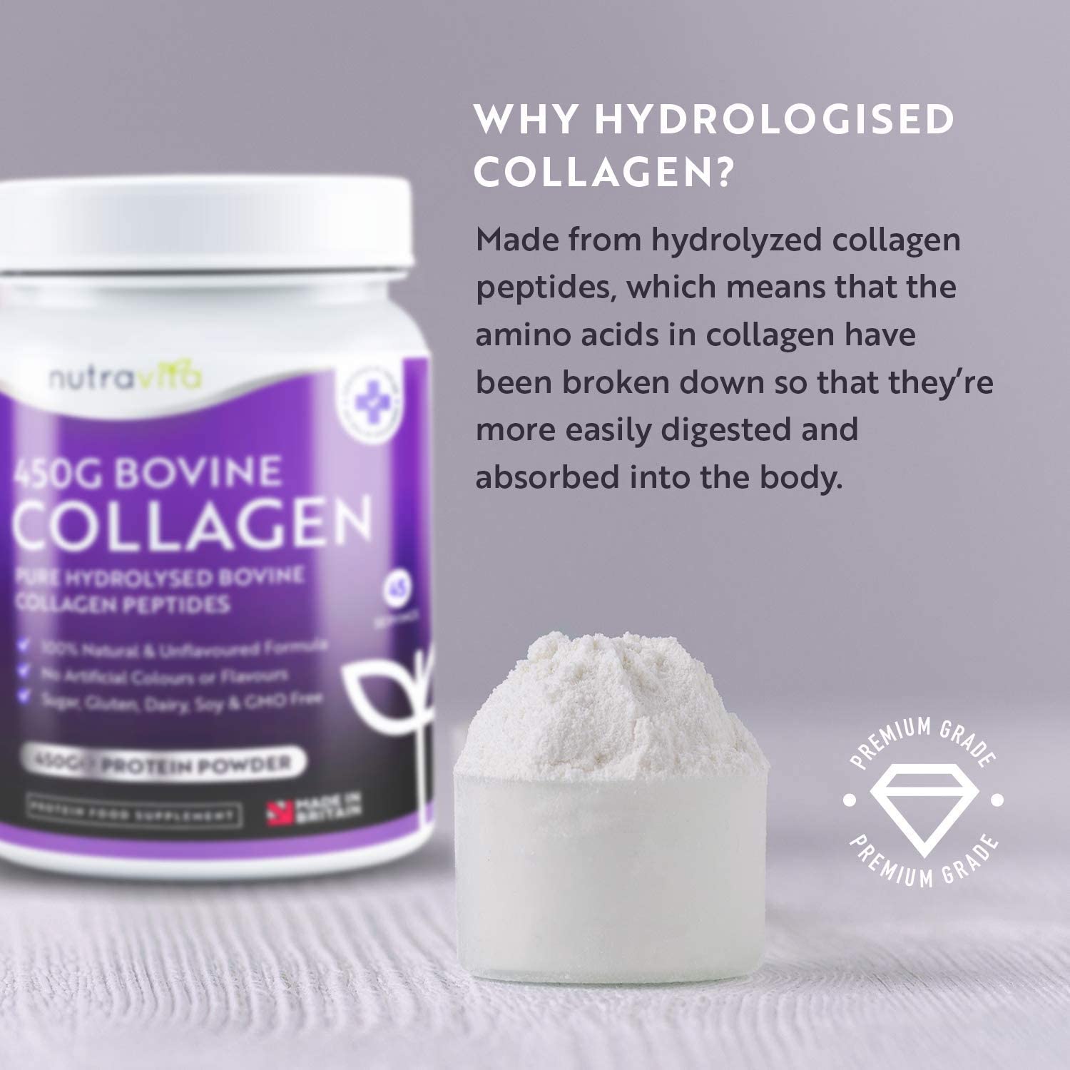 Nutravita Collagen Peptides Protein Powder - 450g of Superior Grass-Fed Bovine Protein Powder - 100% Natural Collagen نيوترافيتا ، كولاجين بقرى ، 450 جرام من مسحوق البروتين البقرى ، كولاجين طبيعى0 - Image 4