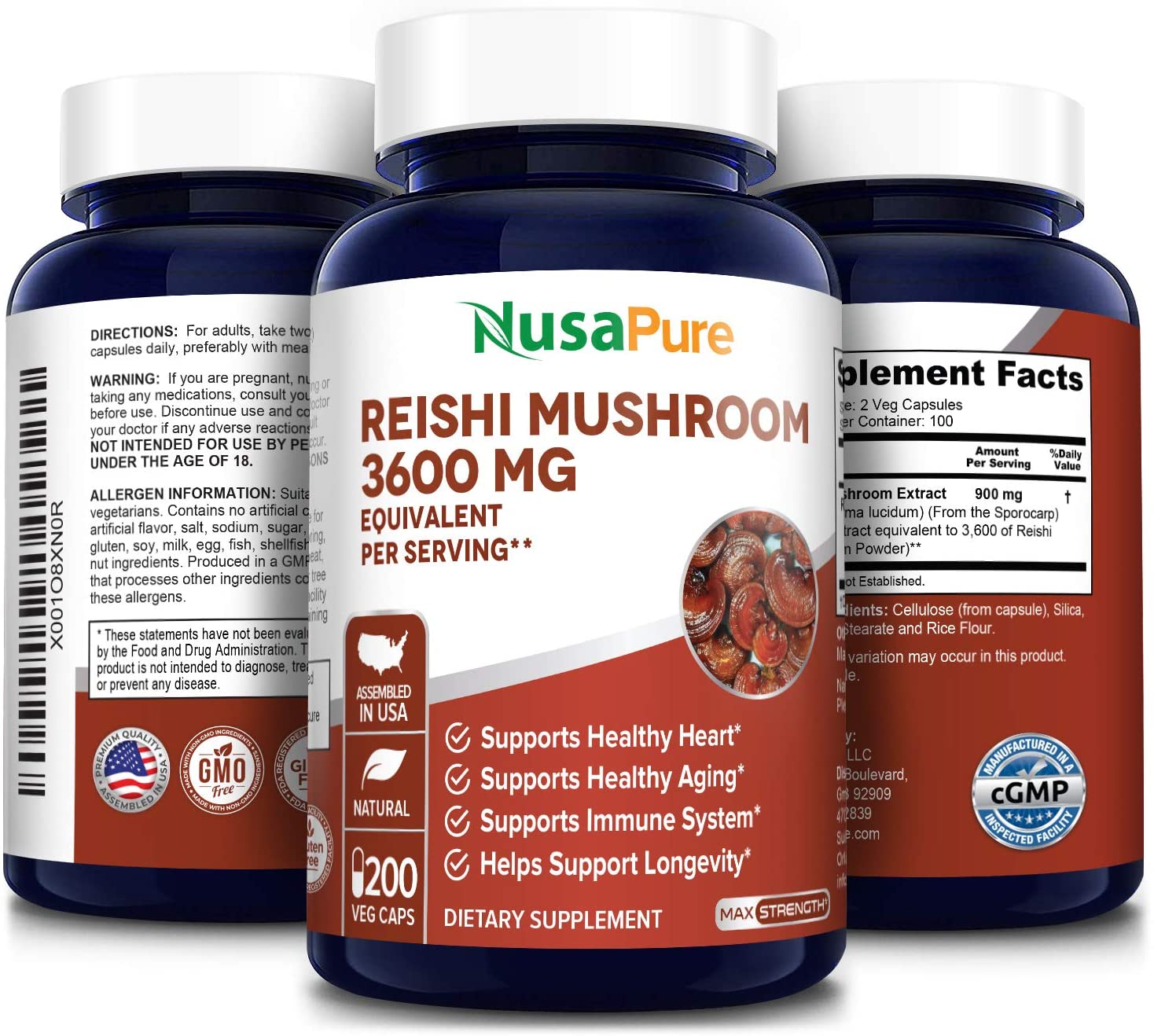 Nusapure Reishi Mushroom Extract 3600 mg, 200 Capsules مستخلص فطر عيش الغراب الريشي 3600 مجم، 200 كبسولة - Image 4