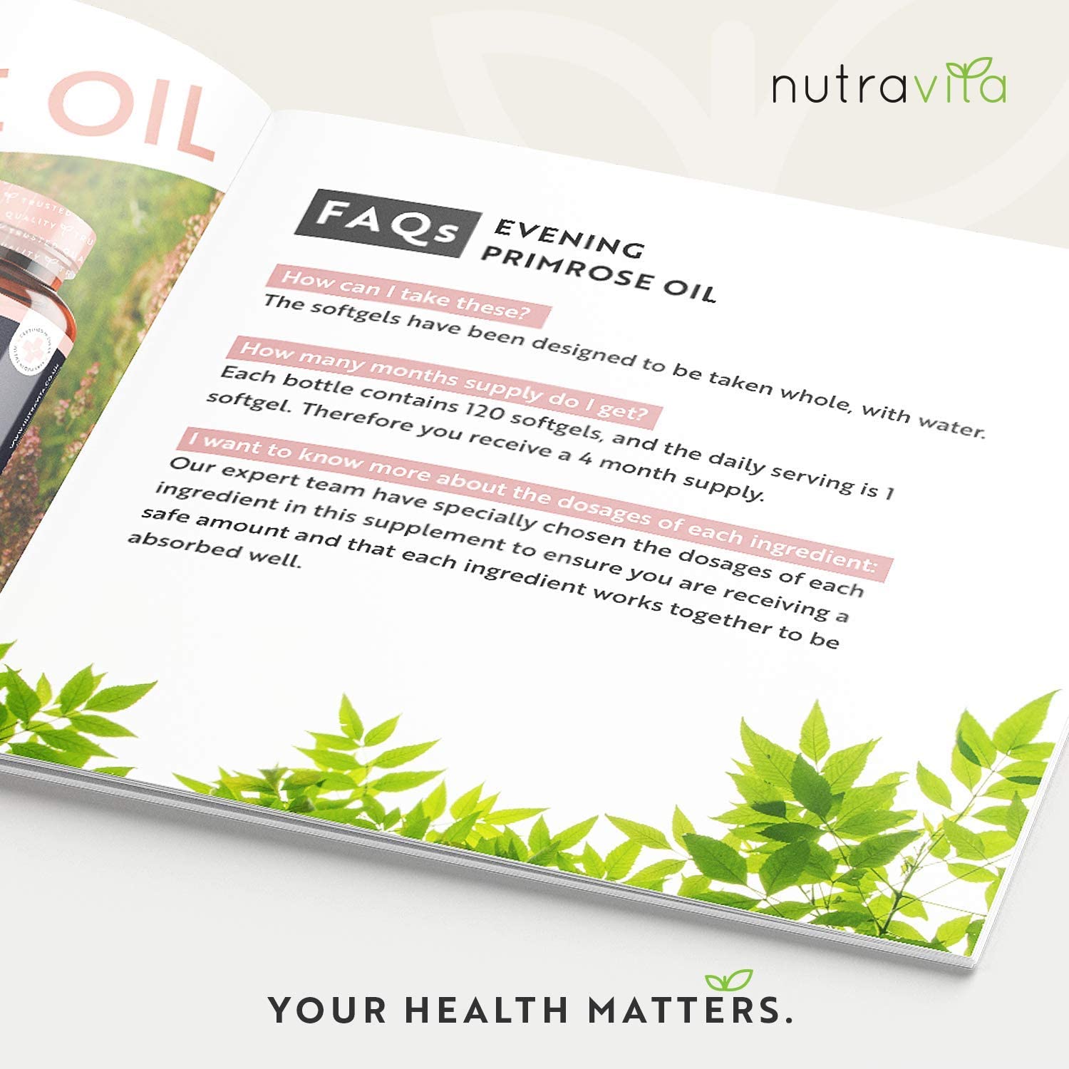 Vegan Cold Pressed Premium Evening Primrose Oil 1000mg - 120 High Strength Capsules - Rich Source of Omega 6 & GLA with Vitamin A & Vitamin E - Maintenance of Normal Skin - Made by Nutravita - Image 6