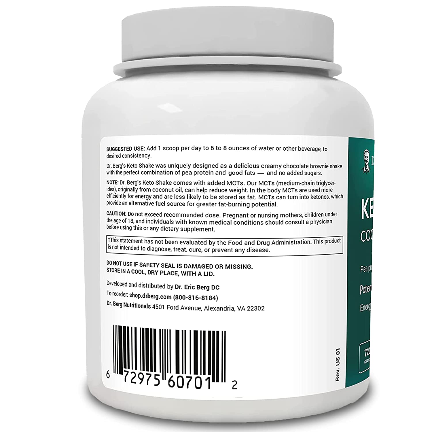 Dr. Berg's Keto Shake- Vegan Protein, Supports Ketosis & Workout Recovery, Cocoa Flavor 720 grams - Image 5