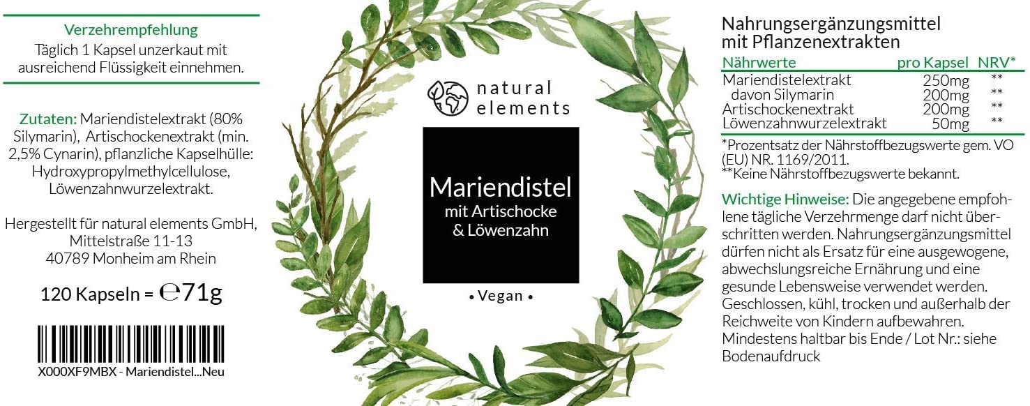 natural elements Milk Thistle, Artichoke & Dandelion Complex - 120 Capsules - High Dose with 80% Silymarin حليب الشوك ( جرعة عالية من 80%سيليمارين) والخرشوف والهندباء المركب ، 120 كبسولة - Image 3