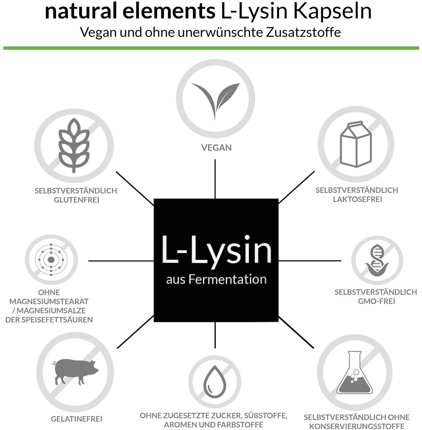 Natural elements L-Lysine,1000 mg ,365 capsules <br/>ناتشرال اليمنتس الليسين النباتى 1000 مجم 365 كبسولة نباتية - Image 4